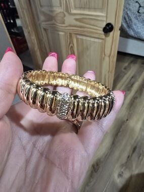 Gold Pave Stretch Bracelet with Crystal Accent - Women Jewelry
